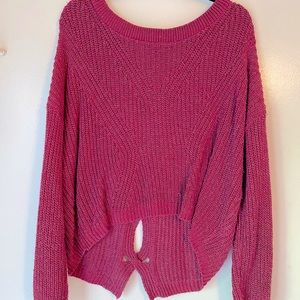Express maroon hi-low cut sweater with open spine